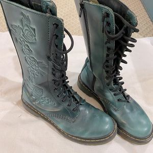 Teal Dr. Martens with Rose Details